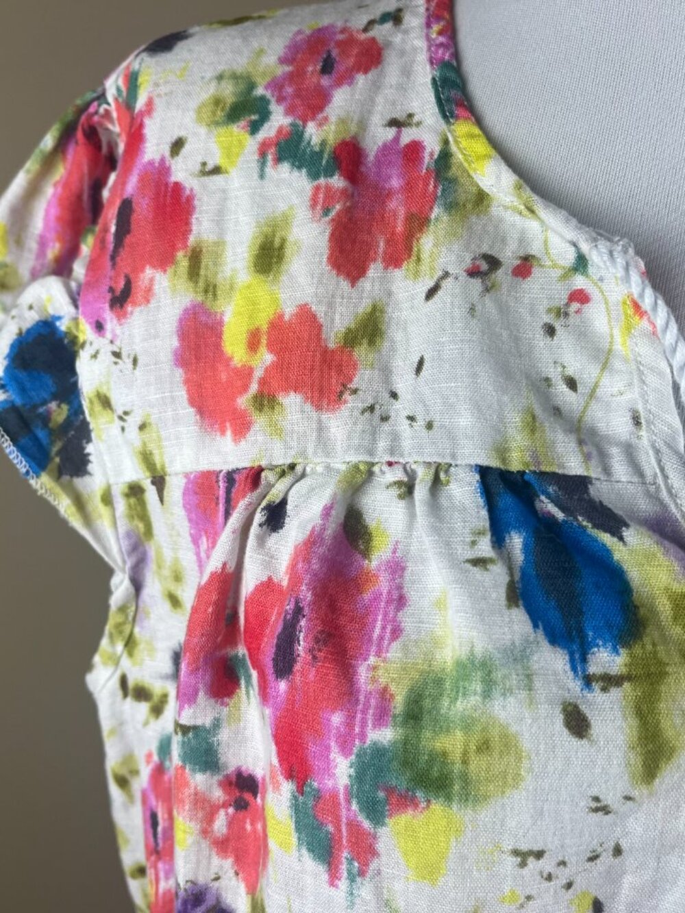 Hester & Orchard Women's Cap Sleeve Linen Blend Top Blouse Size XL Pink Blue - Picture 3 of 9